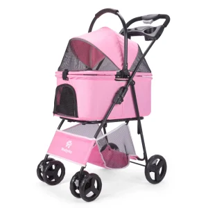 Folding Pet Stroller with Removable Carrier