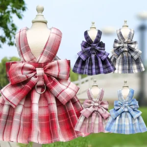 Plaid Dog Dress with Leash Ring